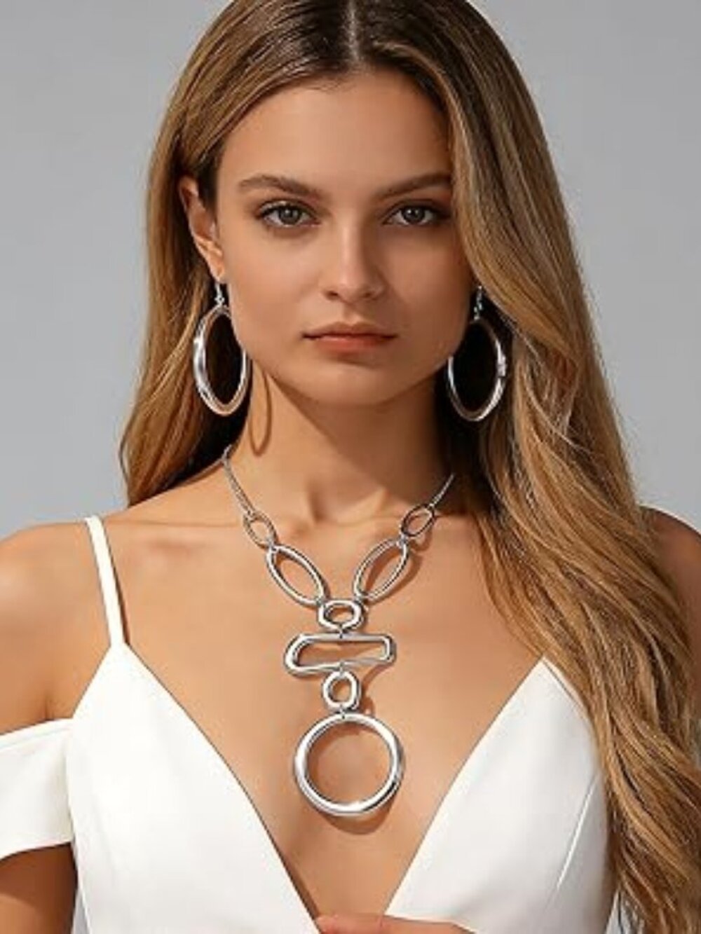 Chunky Silver Necklace and Earrings Set Statement Chunky Boho Wedding